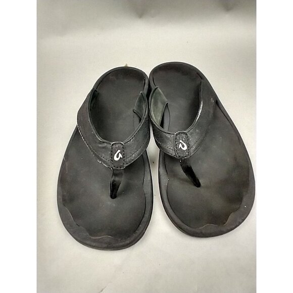 OluKai Ohana Women's Black Leather Thong Flip‎ Flop Sandals US 10 - Picture 2 of 6